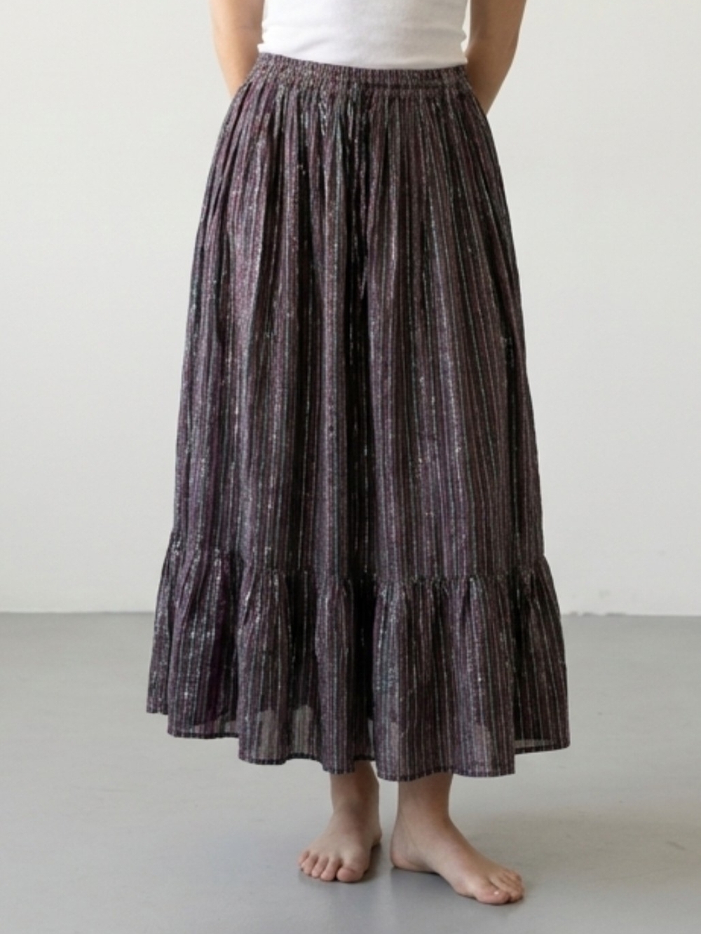 Vintage Purple Striped Pleated Maxi Skirt
